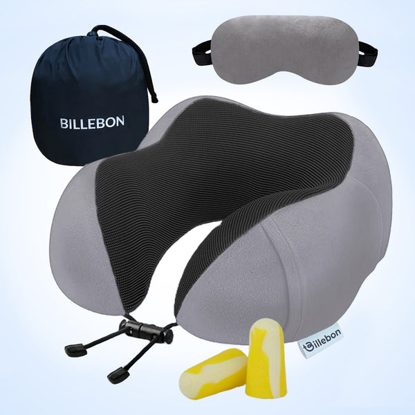 Travel Neck Pillow Combo With Soft Eye Mask, Carry Bag, and Ear Plugs