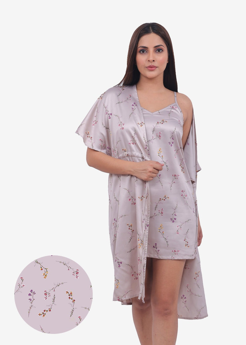 Floral Pink Night Dress With Robe