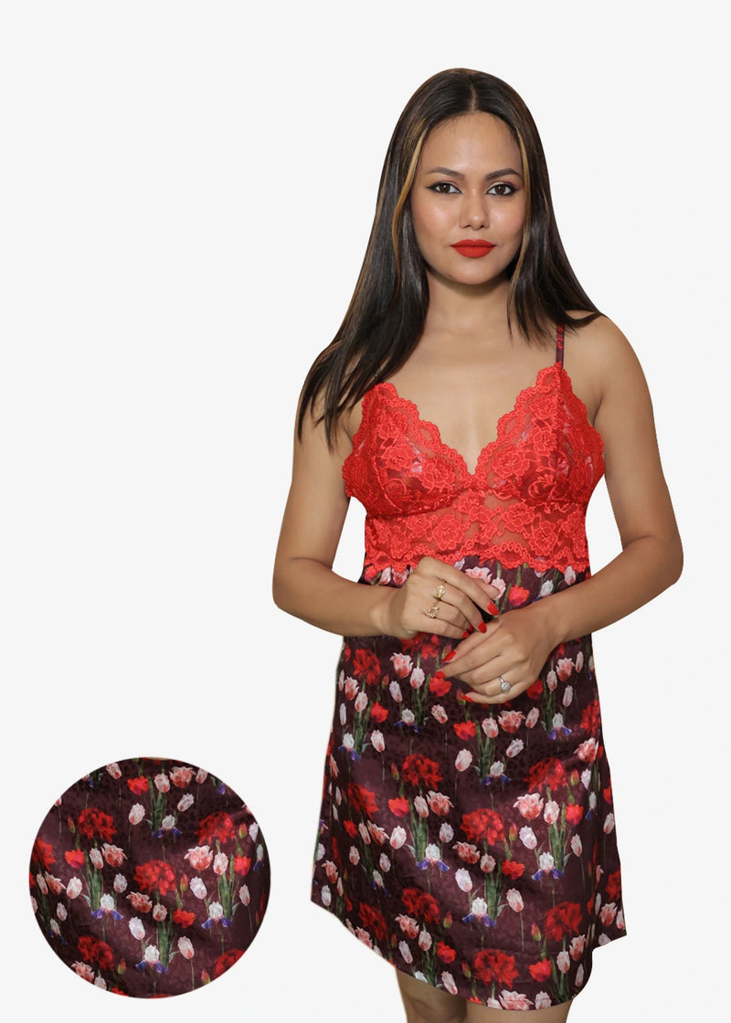 Pretty Florals Babydoll In Red