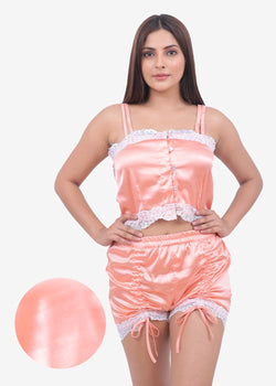 Silky Peach Lace Shorts Set